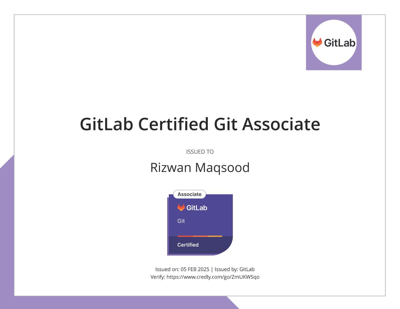GitLab Certified Git Associate certificate